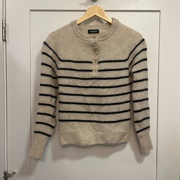 Naadam Cashmere Striped Henley - Picture 1 of 5